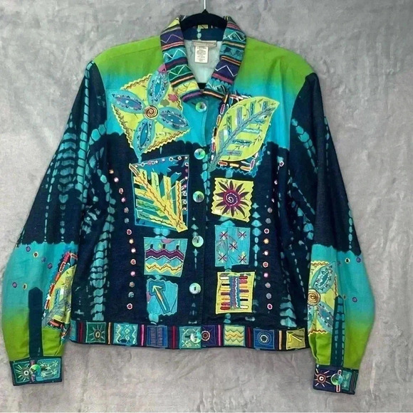 Coldwater Creek VTG Sz L Funky Embroidered Jacket Art to Wear Bohemian Boxy - Picture 1 of 16